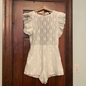 Zara Ruffle sleeved open back romper